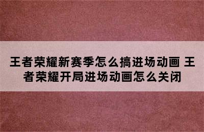 王者荣耀新赛季怎么搞进场动画 王者荣耀开局进场动画怎么关闭